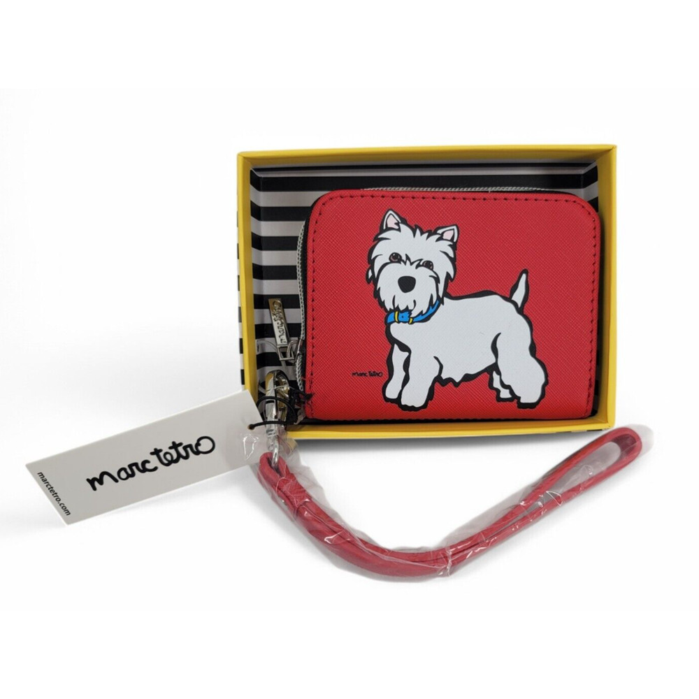 Marc Tetro Westie Dog Wristlet Wallet Red Zippered Coin Purse Card‎ Wallet NEW